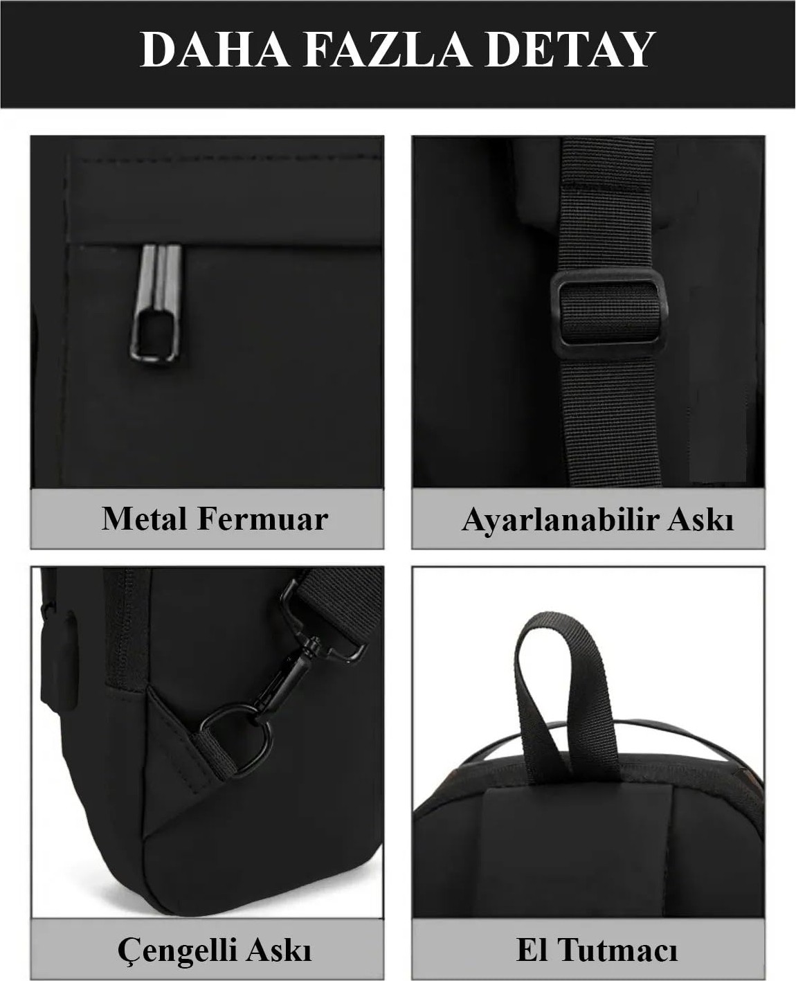 Aesco Unisex Siyah USB Çıkışlı Anti Hırsız Kilitli Suya Dayanıklı Çapraz Göğüs Omuz ve Bel Çanta görsel 5