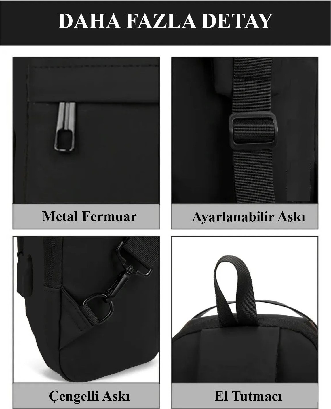 Av A Dos Unisex Siyah USB Çıkışlı Anti Hırsız Kilitli Suya Dayanıklı Çapraz Göğüs Omuz ve Bel Çanta görsel 3