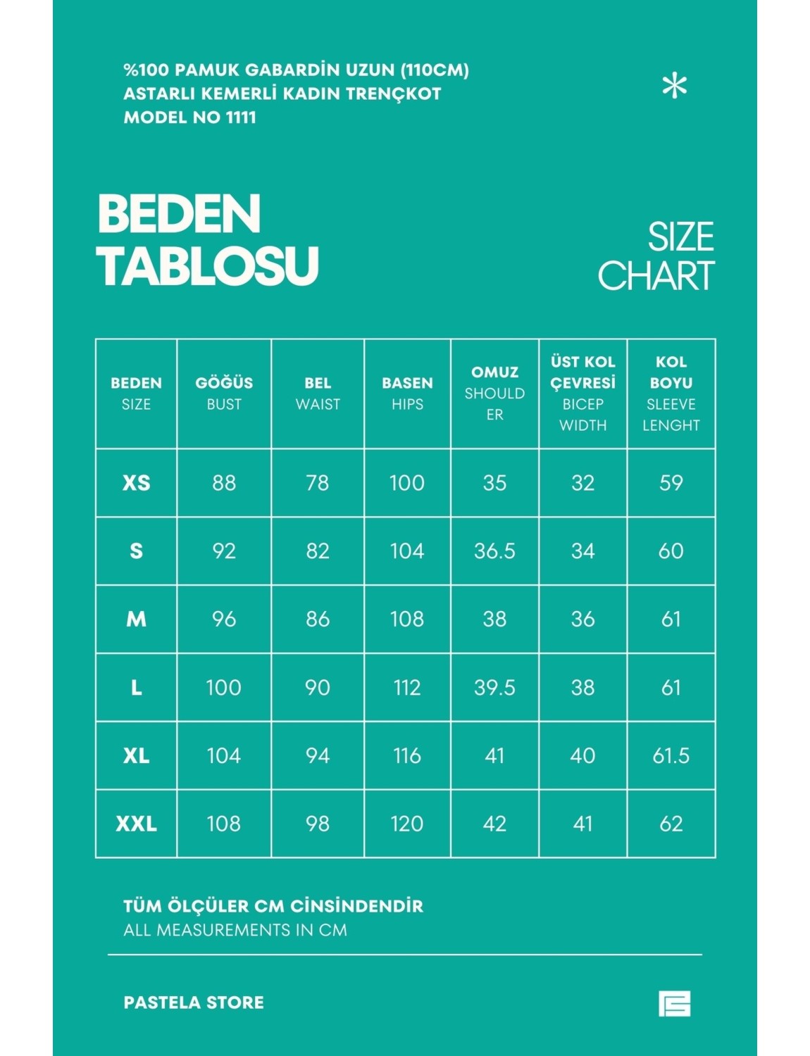 Pastelastore %100 Pamuk Gabardin Uzun (110CM) Astarlı Kemerli Kadın Trençkot 1111 görsel 6