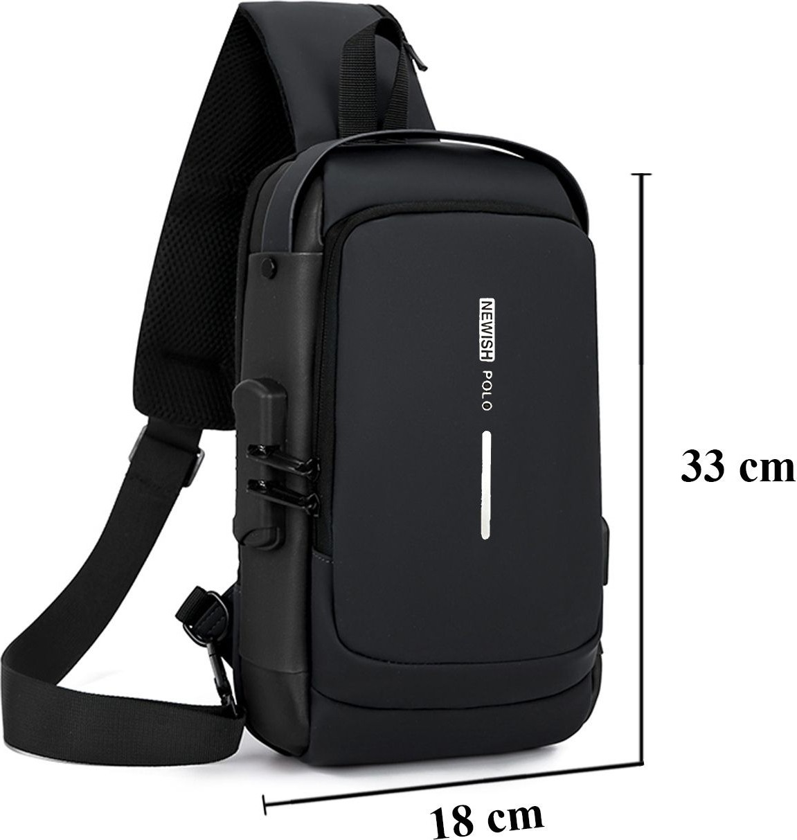 Avca Unisex Siyah USB Çıkışlı Anti Hırsız Kilitli Suya Dayanıklı Çapraz Göğüs Omuz ve Bel Çanta görsel 2