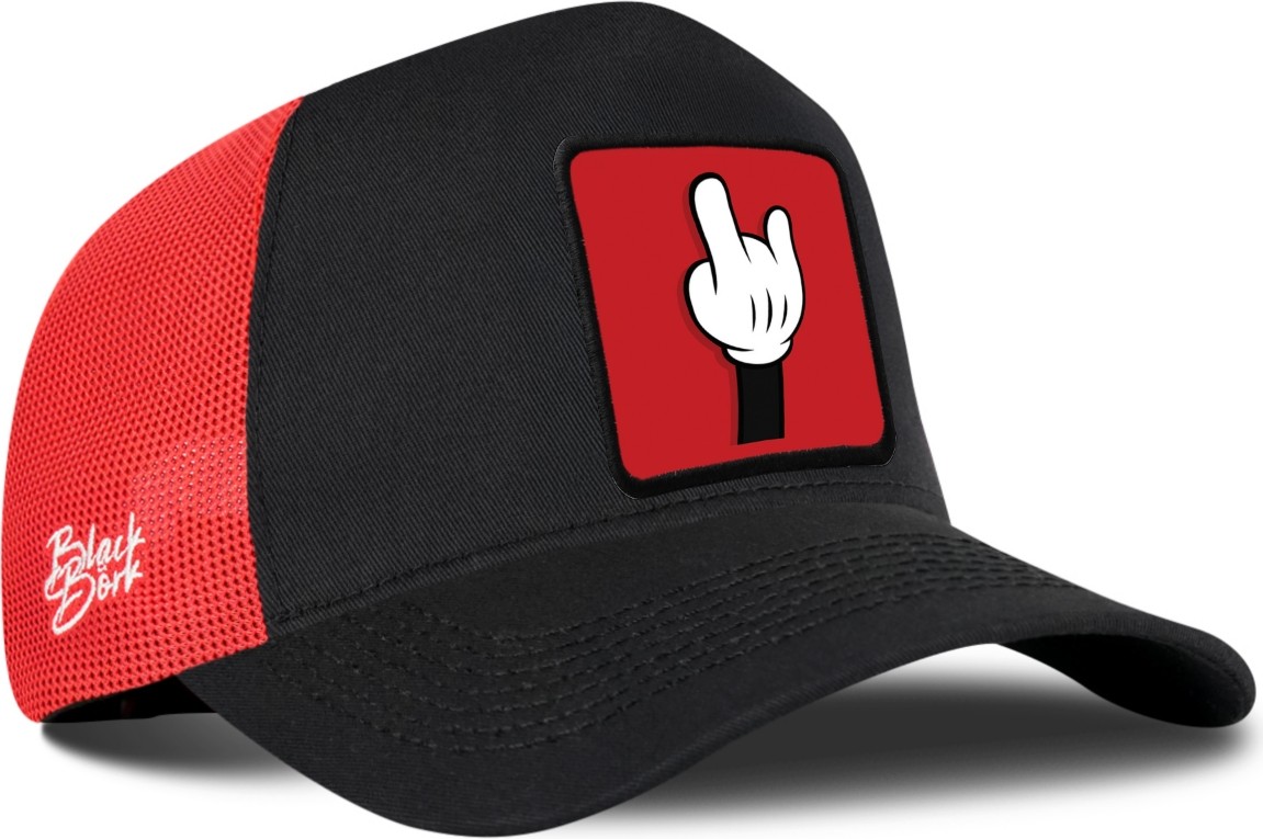 BlackBörk Parmak Logolu Siyah-Kırmızı Trucker Şapka