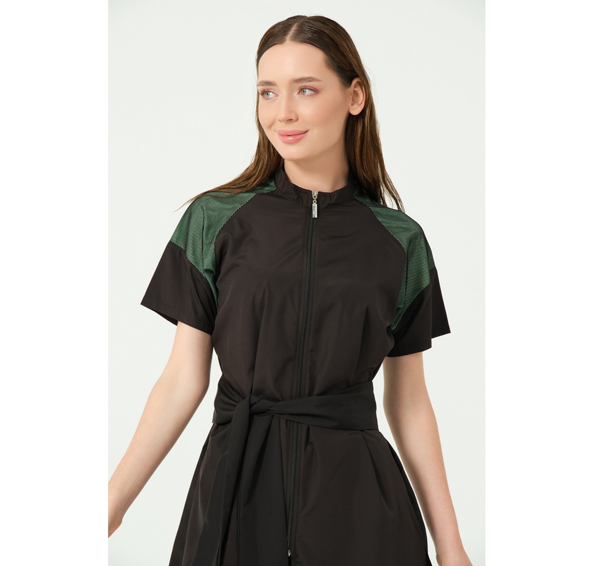 Alfasa Kadın Yarım Kol Reglan File Detaylı Mayo Su İtici 100% Polyester Yazlık görsel 7
