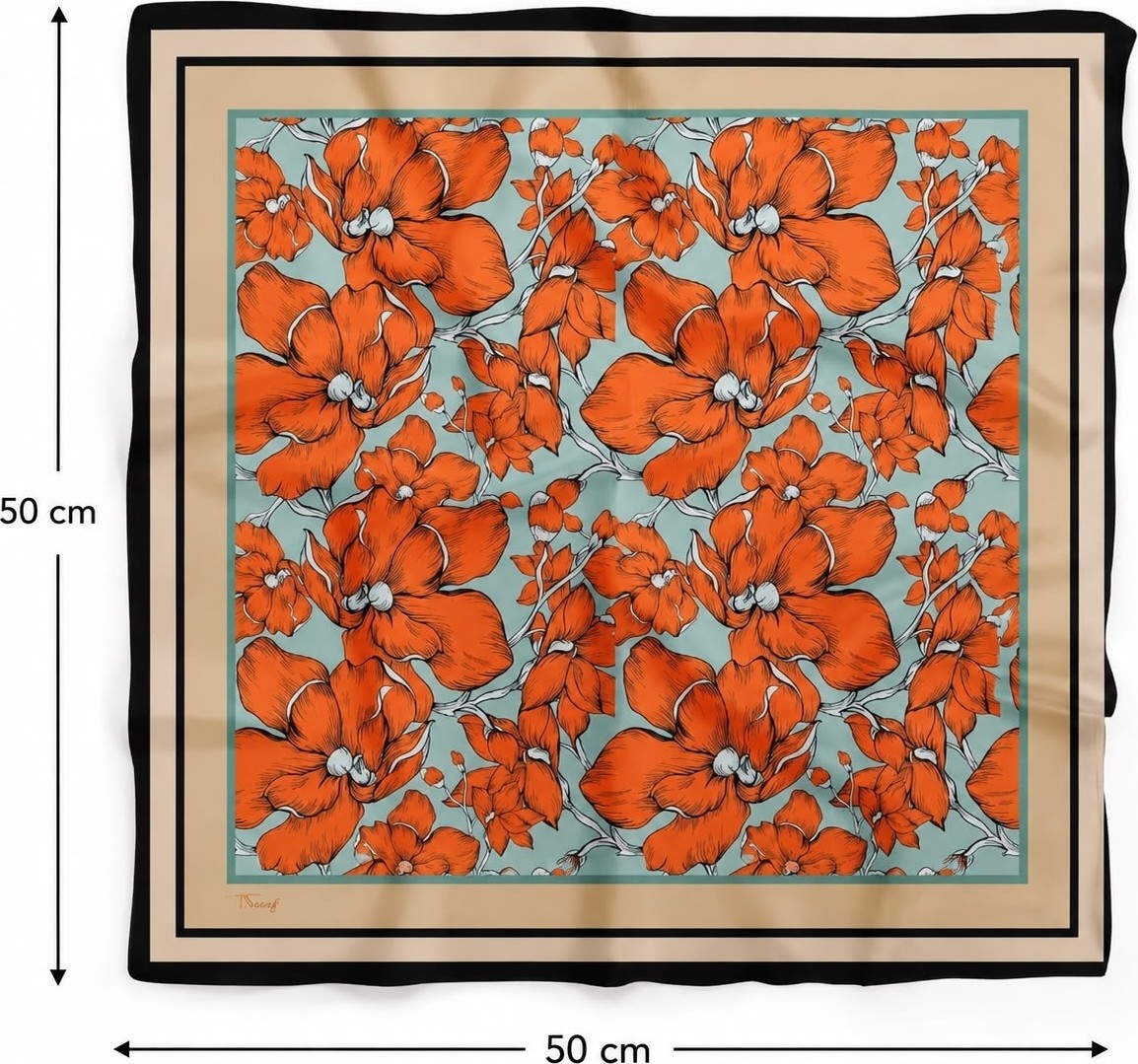 Revam Collection Çiçek Desenli Bandana Fular Şal 50X50CM görsel 3
