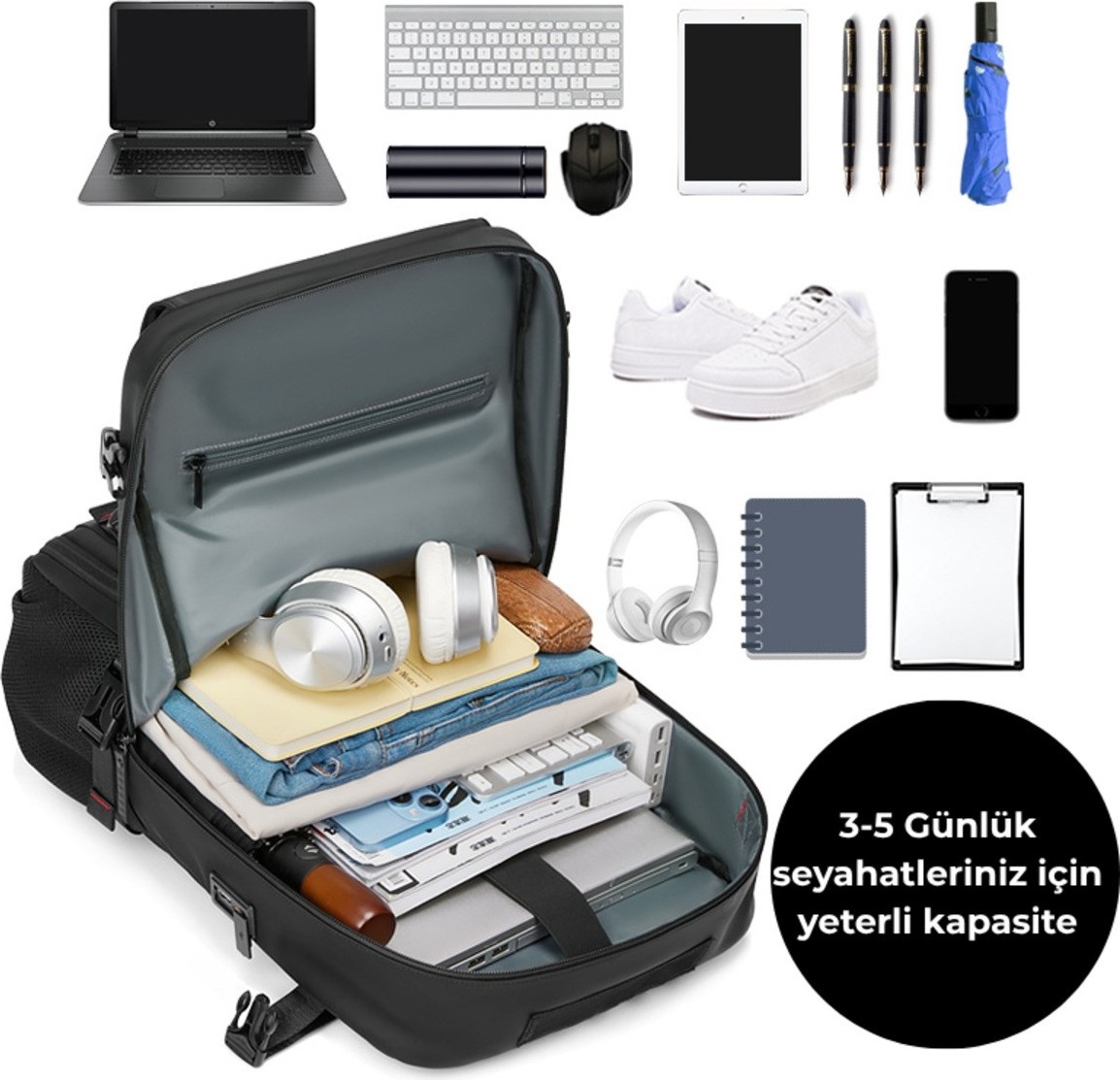 Relaxus Ayakkabı Bölmeli Su Geçirmez Spor & Seyahat Sırt Çantası, 30L, 16” Laptop Bölmeli görsel 4