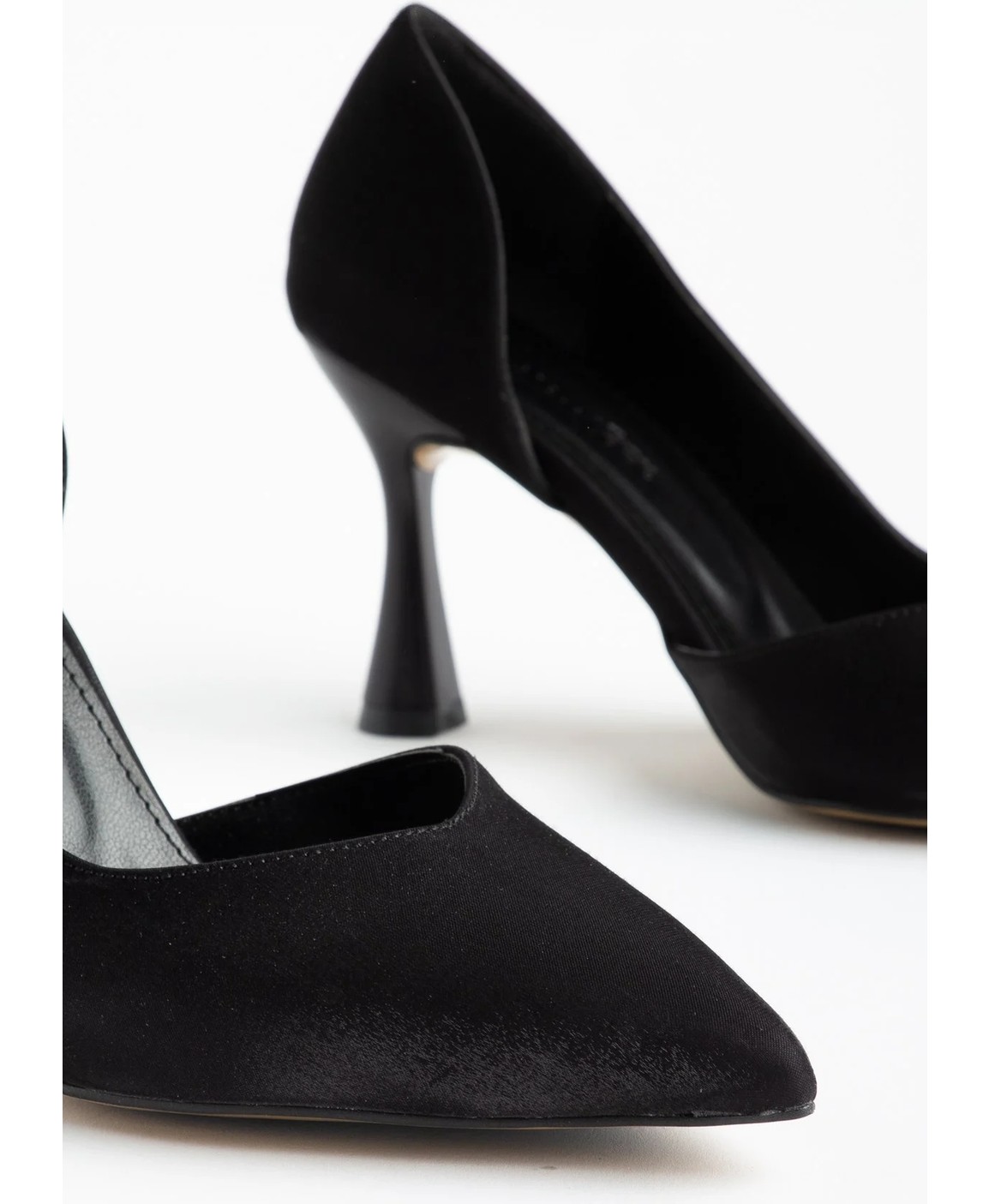 Dilimler Ayakkabı Büyük Beden Kadın Ince Topuklu Stiletto Bordo Parlak Saten Yan Açık görsel 7
