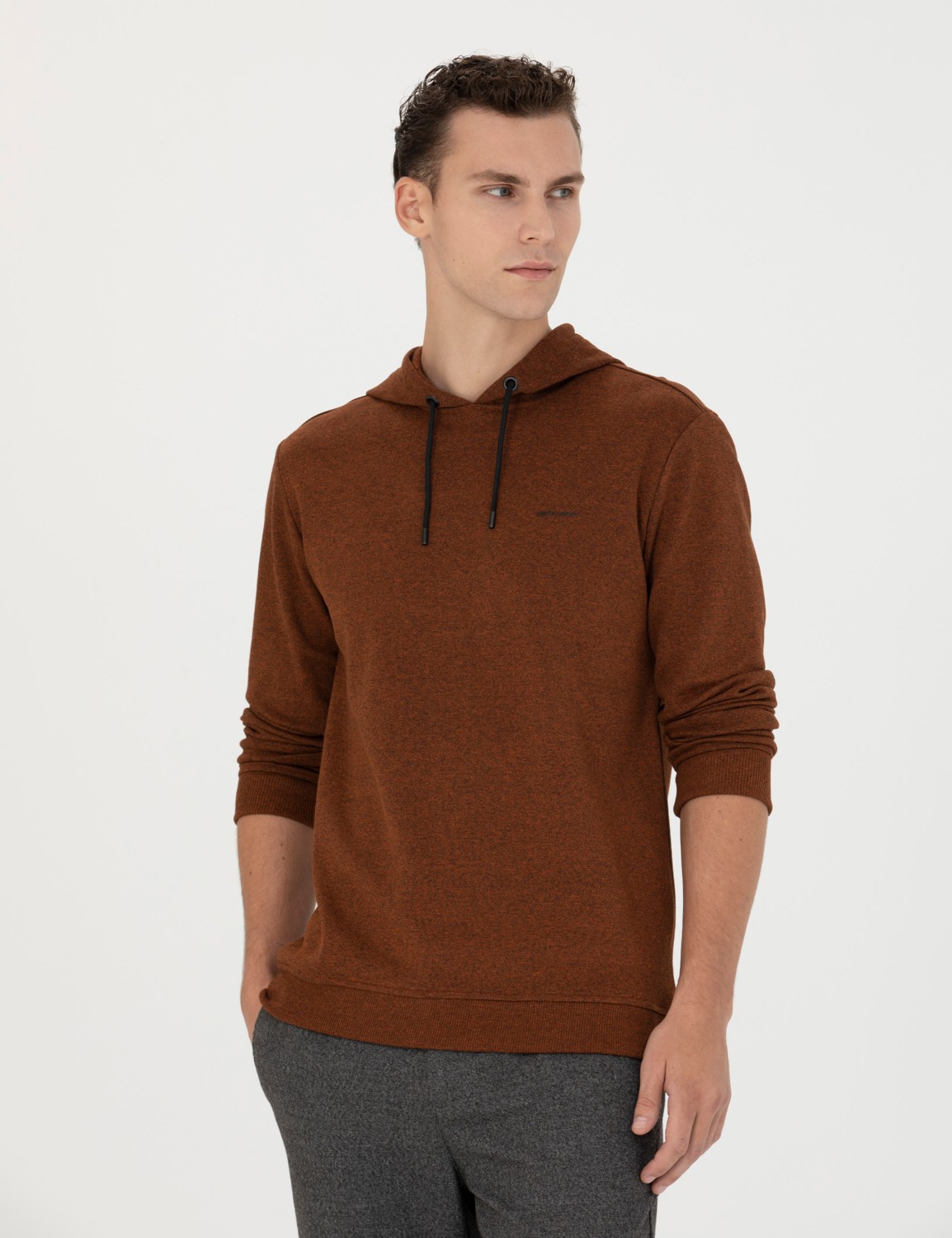 Pierre Cardin Erkek Kiremit Regular Fit Kapüşonlu Sweatshirt 50273895-VR031