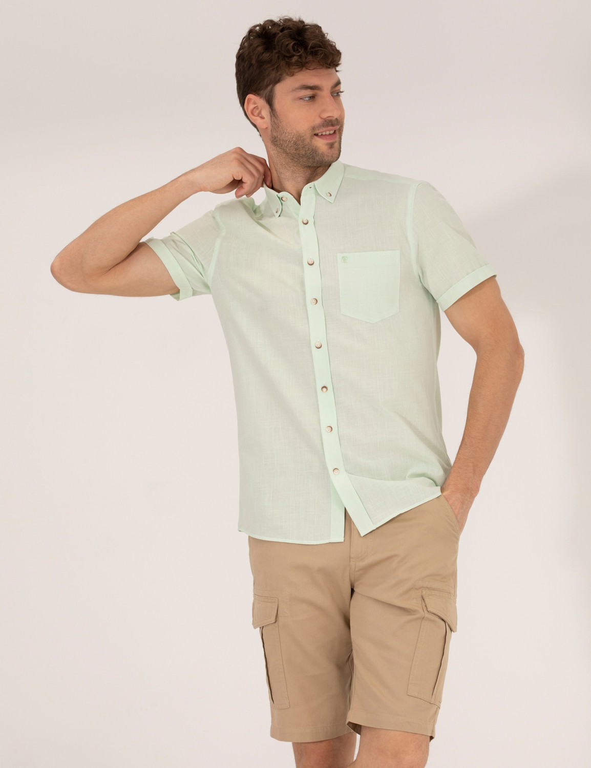 Pierre Cardin Erkek Yeşil Regular Fit Kısa Kollu Gömlek 50268184-VR054