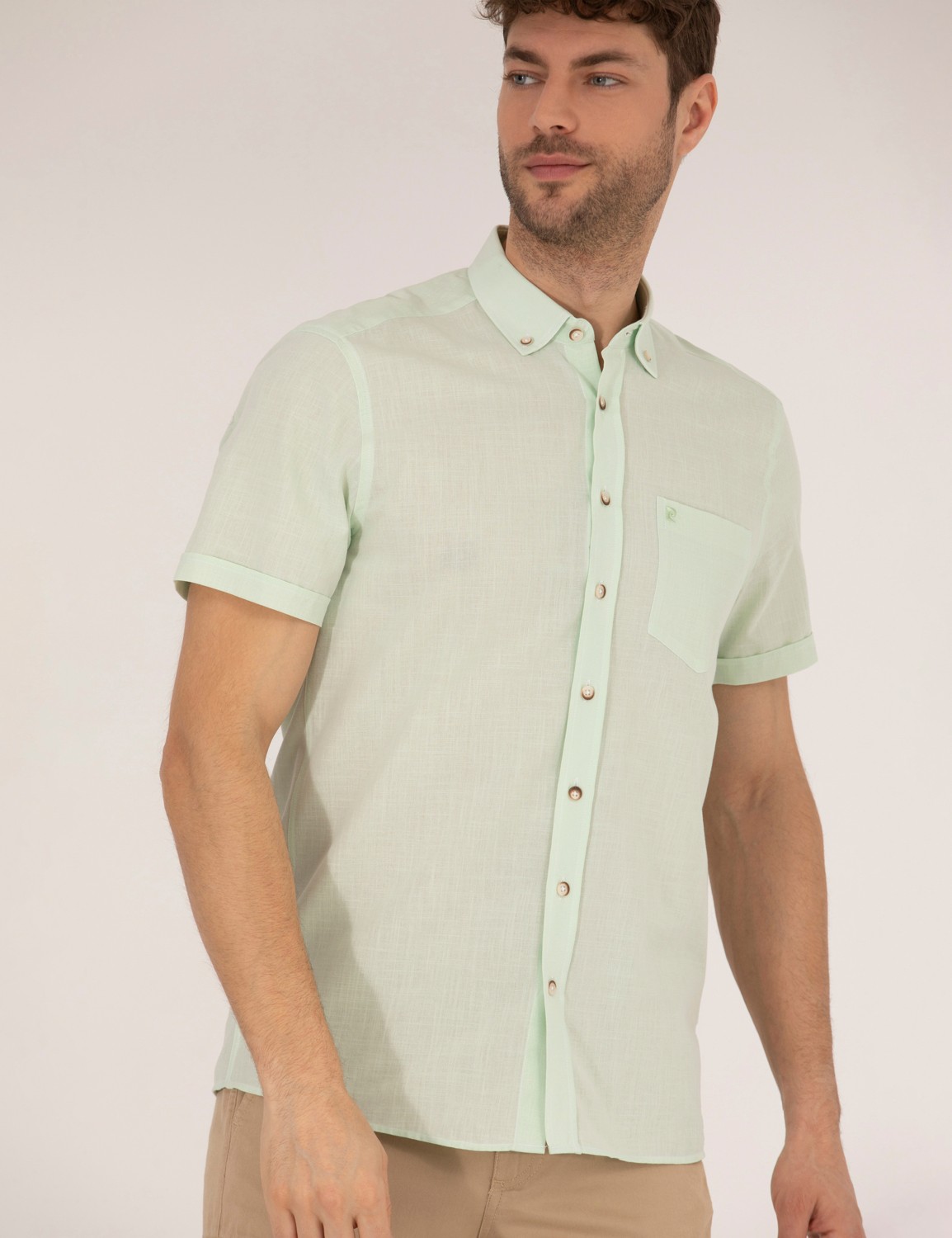 Pierre Cardin Erkek Yeşil Regular Fit Kısa Kollu Gömlek 50268184-VR054 görsel 2