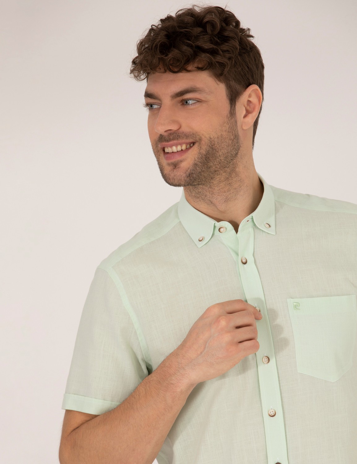Pierre Cardin Erkek Yeşil Regular Fit Kısa Kollu Gömlek 50268184-VR054 görsel 3
