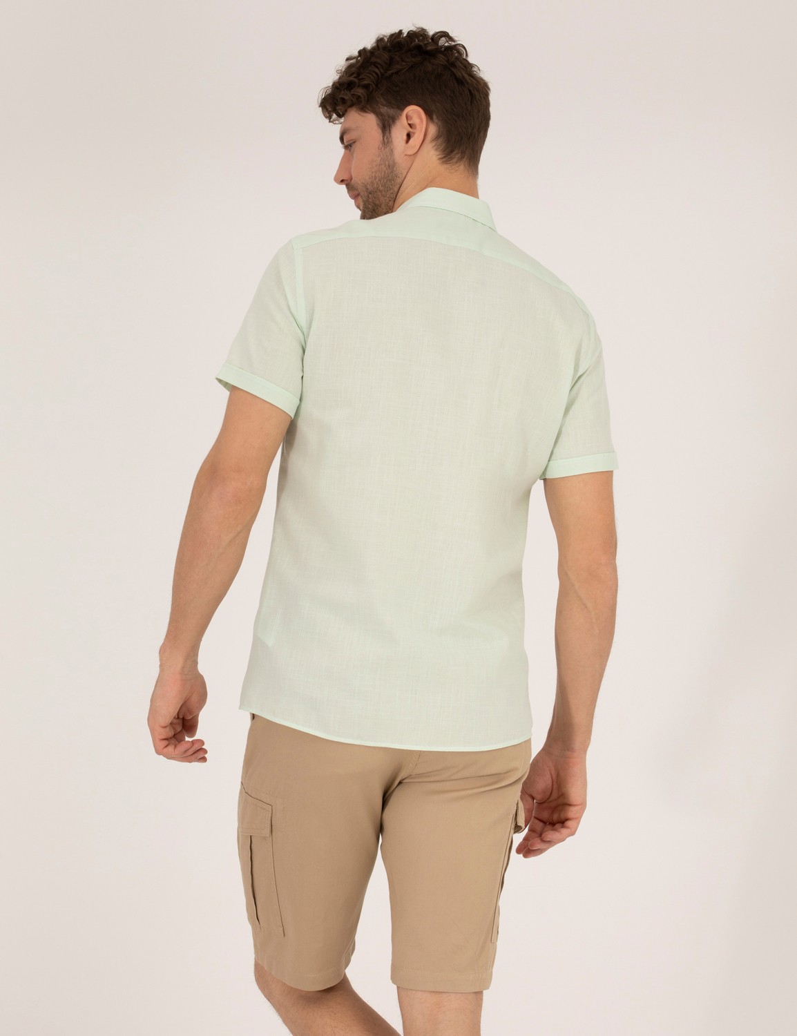 Pierre Cardin Erkek Yeşil Regular Fit Kısa Kollu Gömlek 50268184-VR054 görsel 5