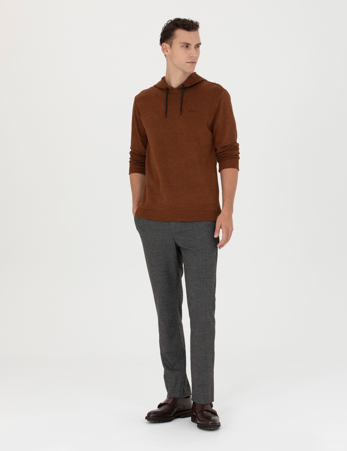 Pierre Cardin Erkek Kiremit Regular Fit Kapüşonlu Sweatshirt 50273895-VR031 görsel 4