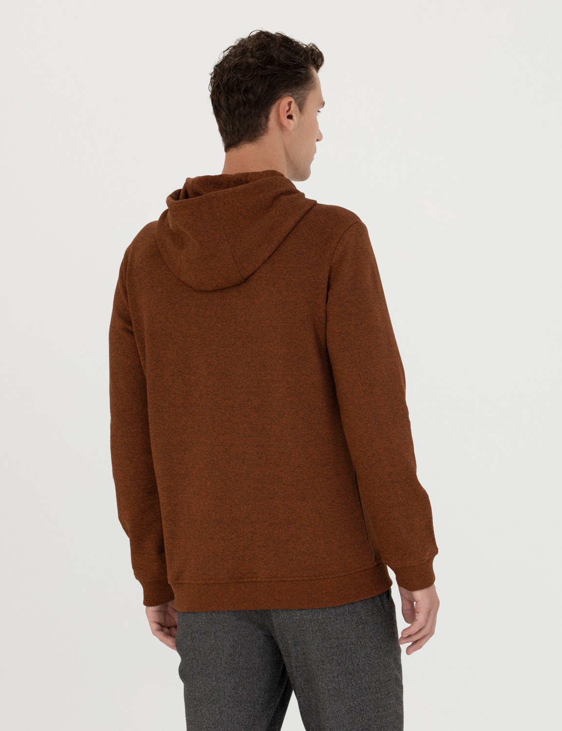 Pierre Cardin Erkek Kiremit Regular Fit Kapüşonlu Sweatshirt 50273895-VR031 görsel 5