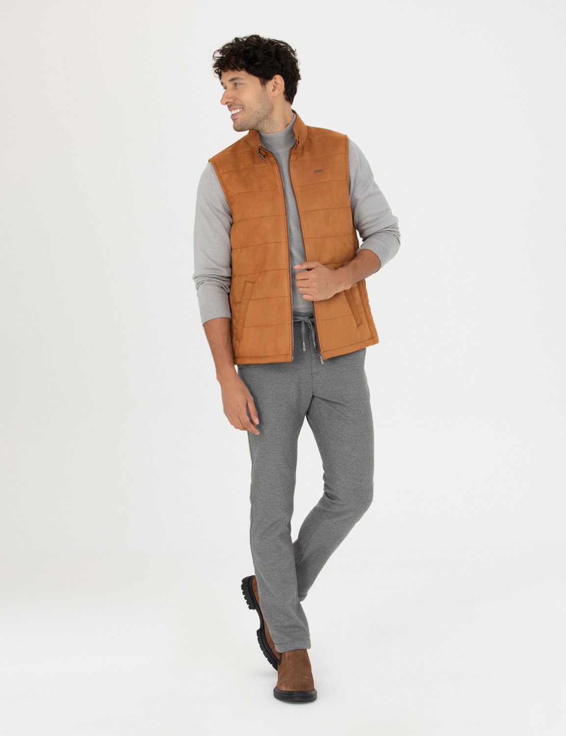 Pierre Cardin Erkek Gri Slim Fit Bağcıklı Kanvas Pantolon 50278467-VR024