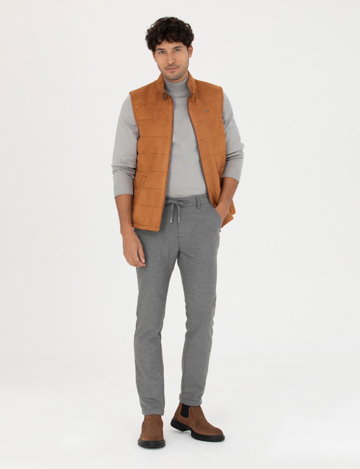 Pierre Cardin Erkek Gri Slim Fit Bağcıklı Kanvas Pantolon 50278467-VR024 görsel 3