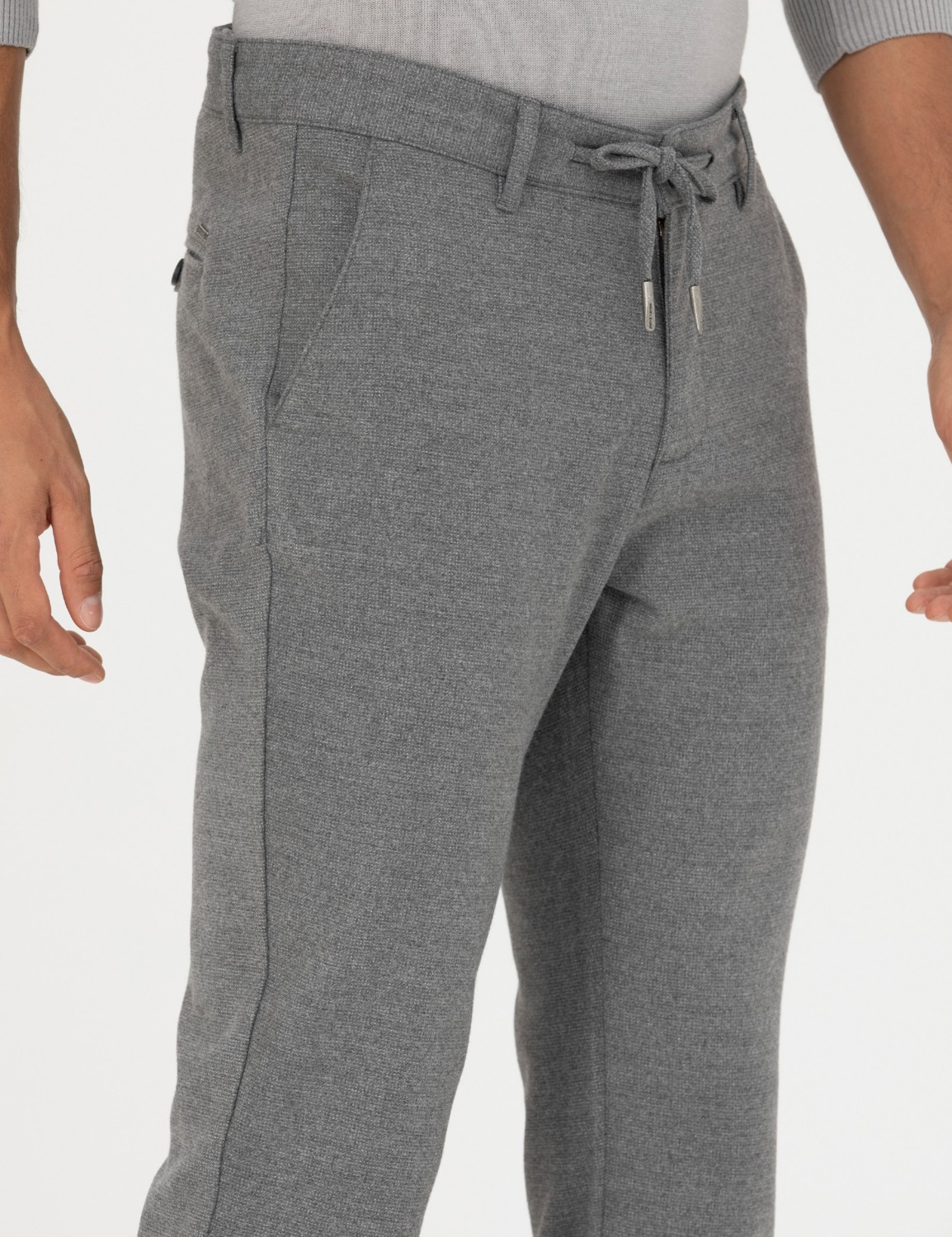 Pierre Cardin Erkek Gri Slim Fit Bağcıklı Kanvas Pantolon 50278467-VR024 görsel 5