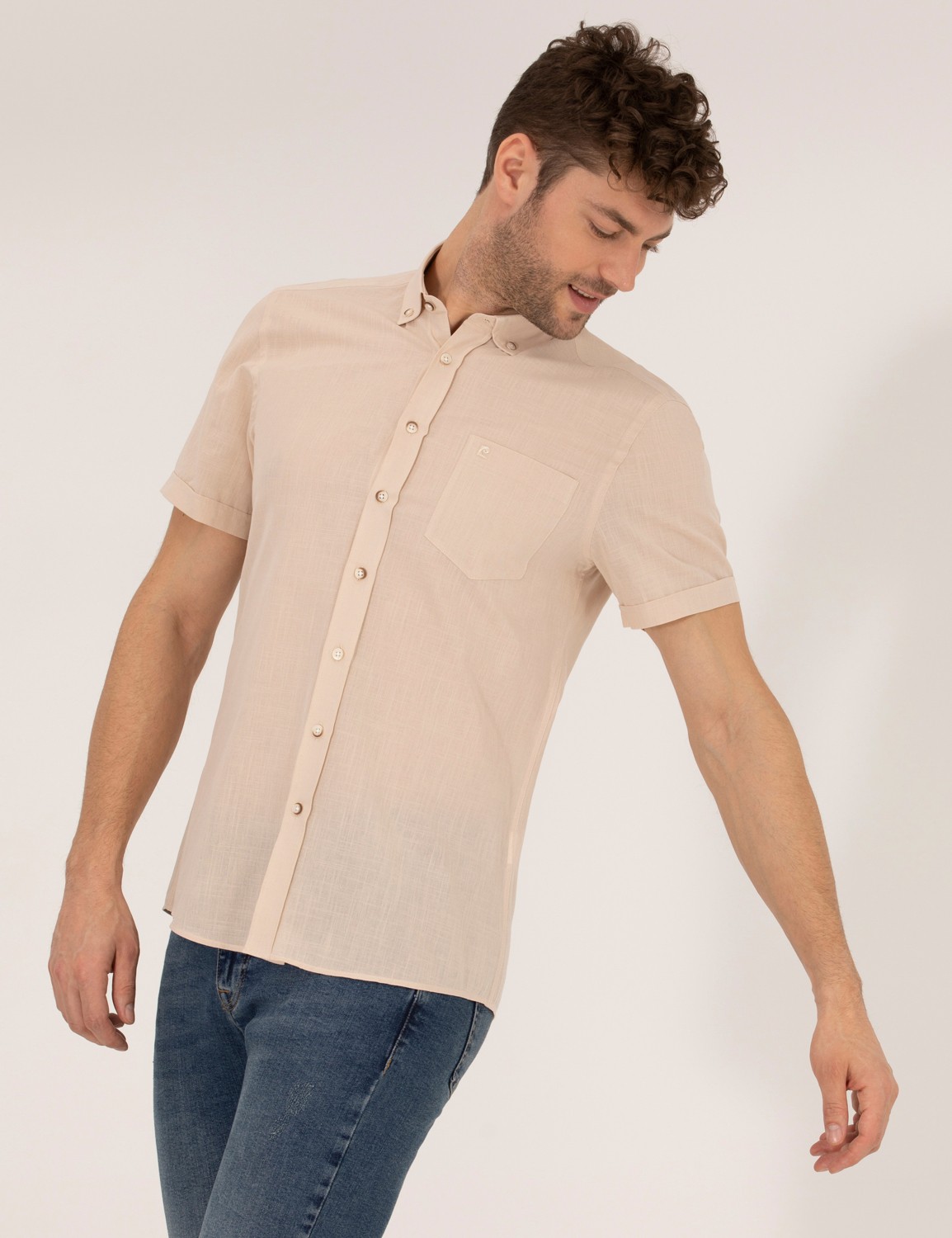 Pierre Cardin Erkek Yeşil Regular Fit Kısa Kollu Gömlek 50268184-VR054 görsel 8