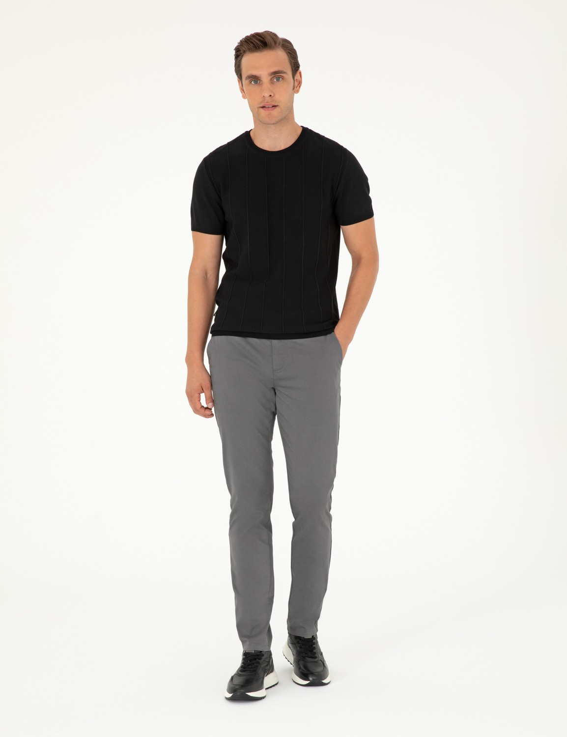 Pierre Cardin Erkek Siyah Slim Fit Basic Kanvas Pantolon 50292522-VR046 görsel 3