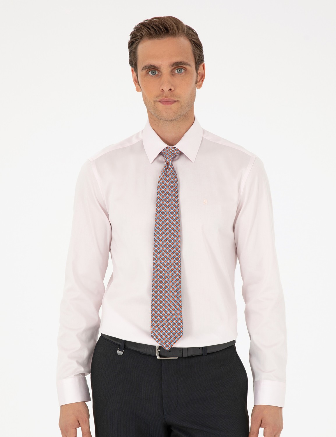 Pierre Cardin Erkek Beyaz Parlak Saten Slim Fit Uzun Kollu Basic Gömlek 50292520-VR013