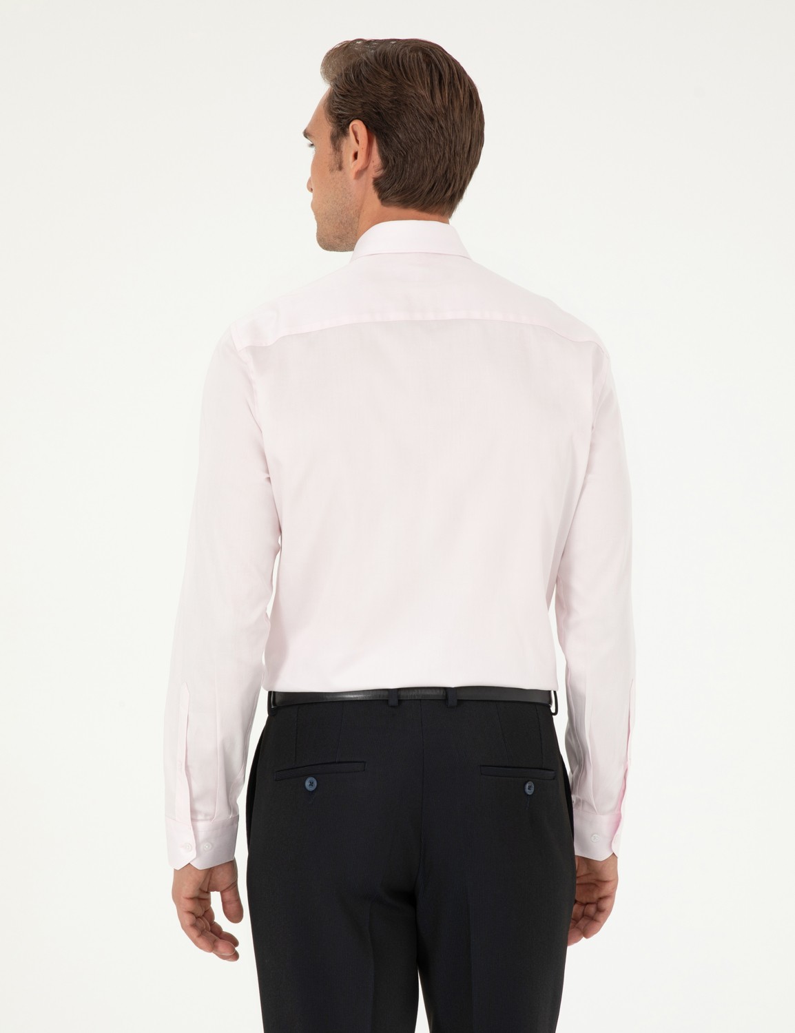 Pierre Cardin Erkek Beyaz Parlak Saten Slim Fit Uzun Kollu Basic Gömlek 50292520-VR013 görsel 5