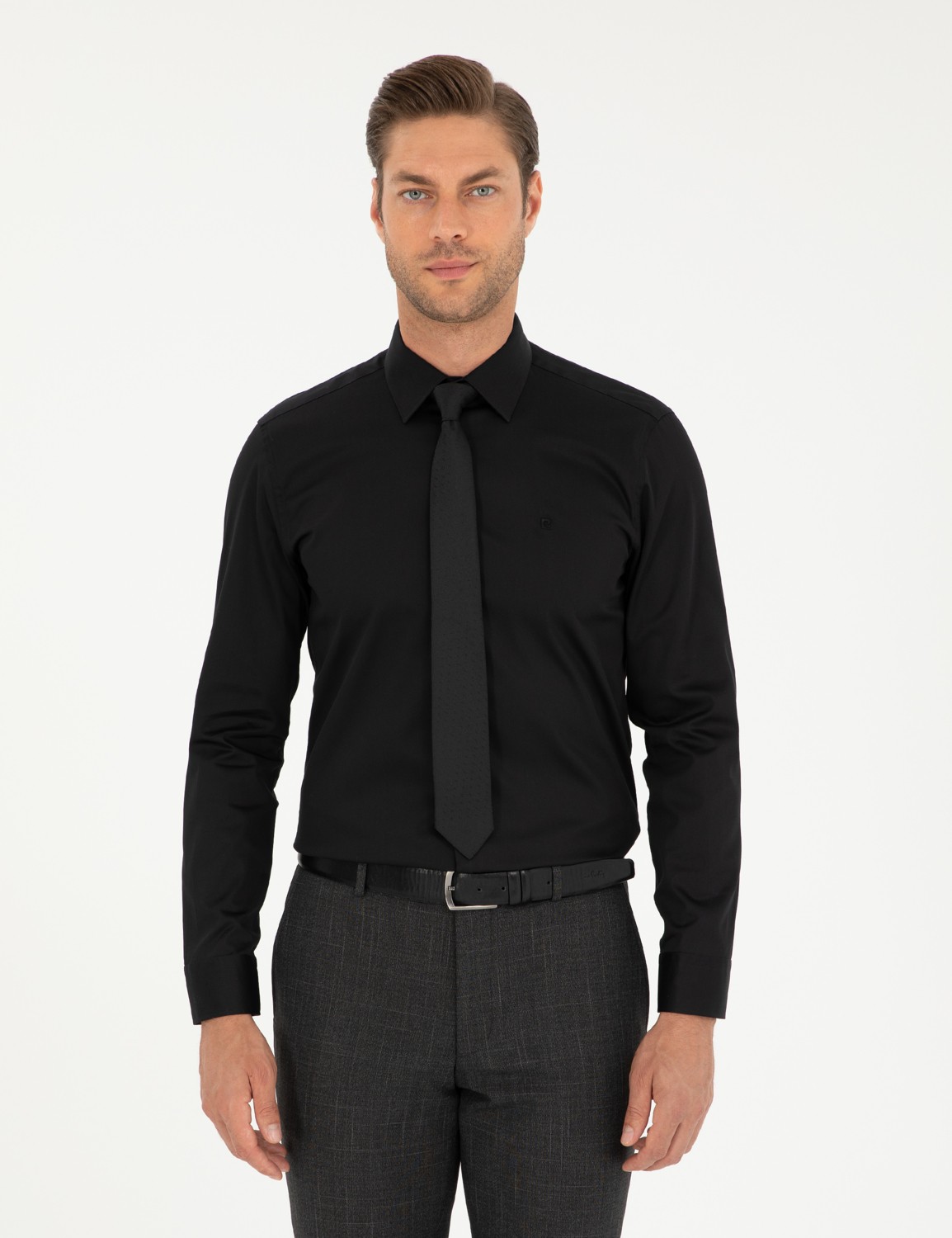 Pierre Cardin Erkek Beyaz Parlak Saten Slim Fit Uzun Kollu Basic Gömlek 50292520-VR013