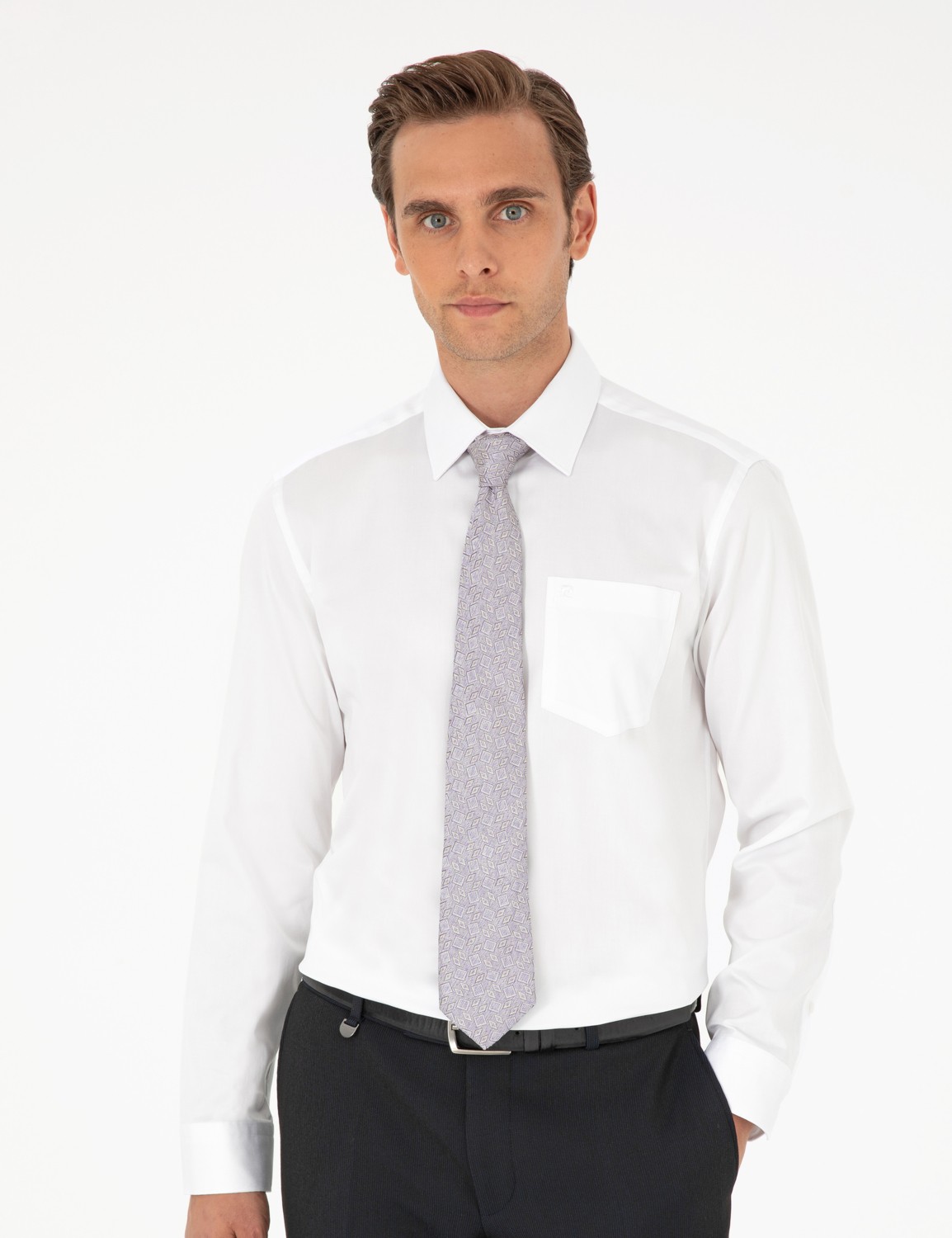 Pierre Cardin Erkek Beyaz %100 Pamuk Parlak Saten Regular Fit Uzun Kollu Basic Gömlek 50292536-VR013 görsel 8
