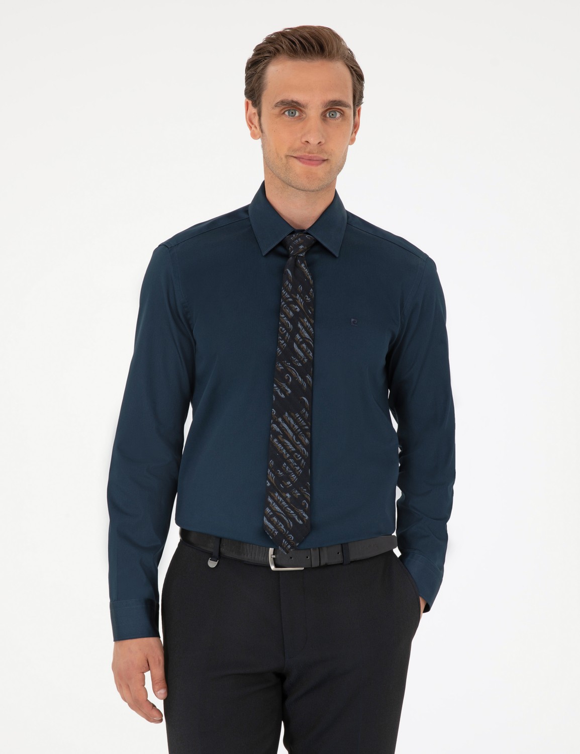 Pierre Cardin Erkek Beyaz Parlak Saten Slim Fit Uzun Kollu Basic Gömlek 50292520-VR013