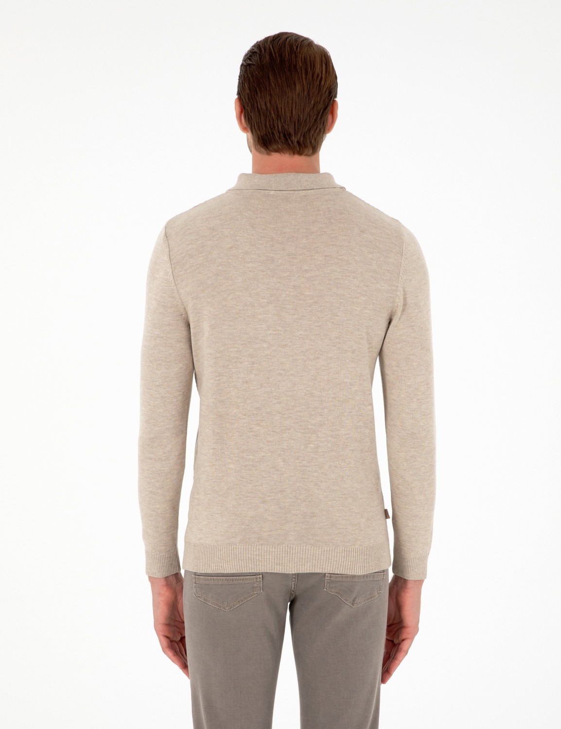 Pierre Cardin Erkek Kum Melanj Slim Fit Düğmeli Polo Yaka Triko Kazak 50300506-VR123 görsel 5
