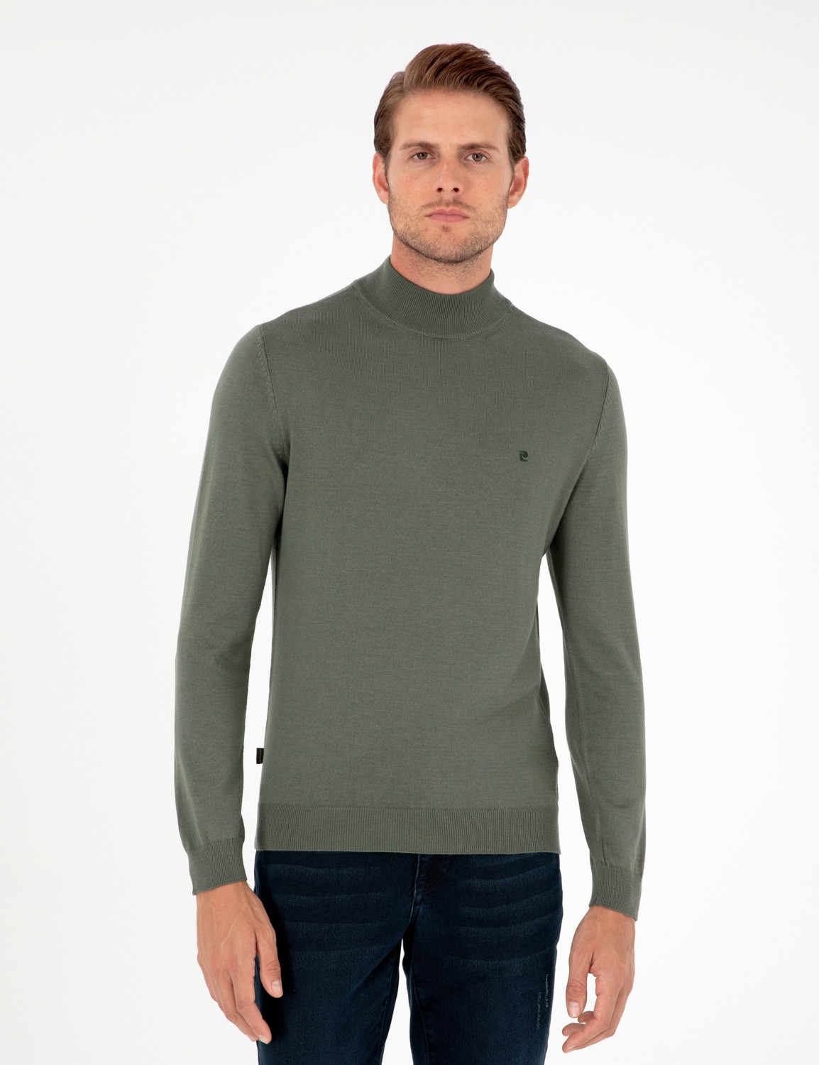 Pierre Cardin Erkek Kahverengi Slim Fit Yarım Balıkçı Yaka Basic Triko Kazak 50296614-VR163