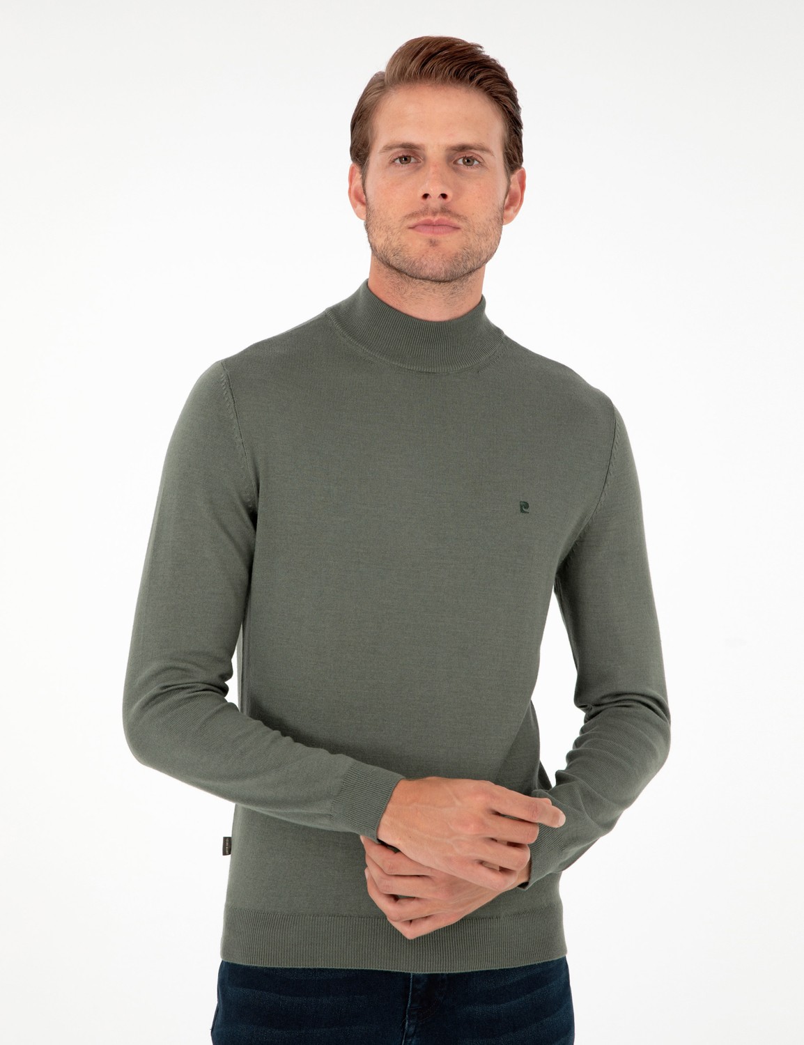 Pierre Cardin Erkek Kahverengi Slim Fit Yarım Balıkçı Yaka Basic Triko Kazak 50296614-VR163 görsel 3