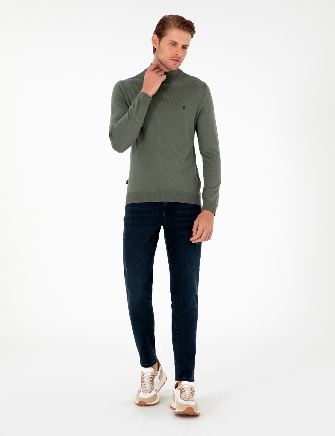 Pierre Cardin Erkek Kahverengi Slim Fit Yarım Balıkçı Yaka Basic Triko Kazak 50296614-VR163 görsel 4
