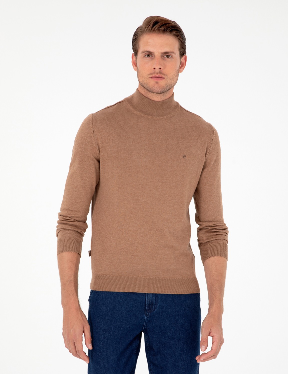 Pierre Cardin Erkek Kahverengi Slim Fit Yarım Balıkçı Yaka Basic Triko Kazak 50296614-VR163