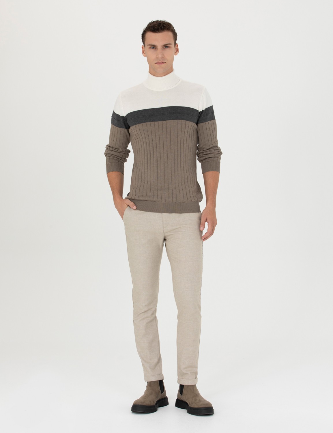 Pierre Cardin Erkek Gri Slim Fit Bağcıklı Kanvas Pantolon 50278467-VR024