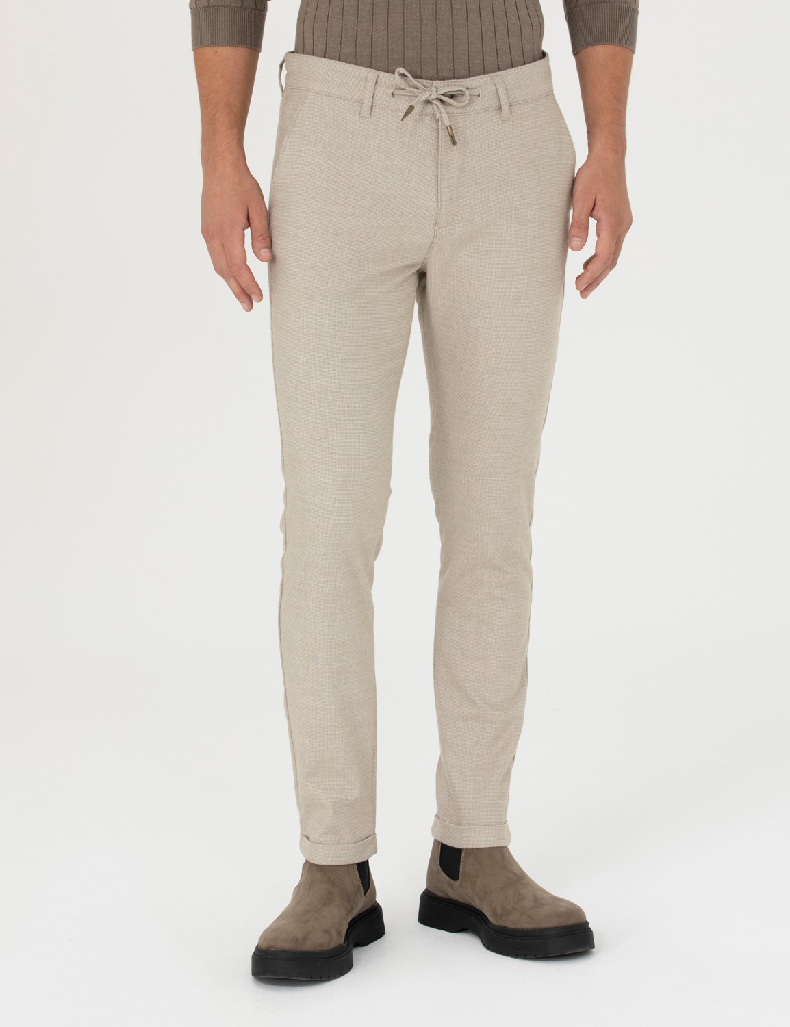 Pierre Cardin Erkek Gri Slim Fit Bağcıklı Kanvas Pantolon 50278467-VR024 görsel 8