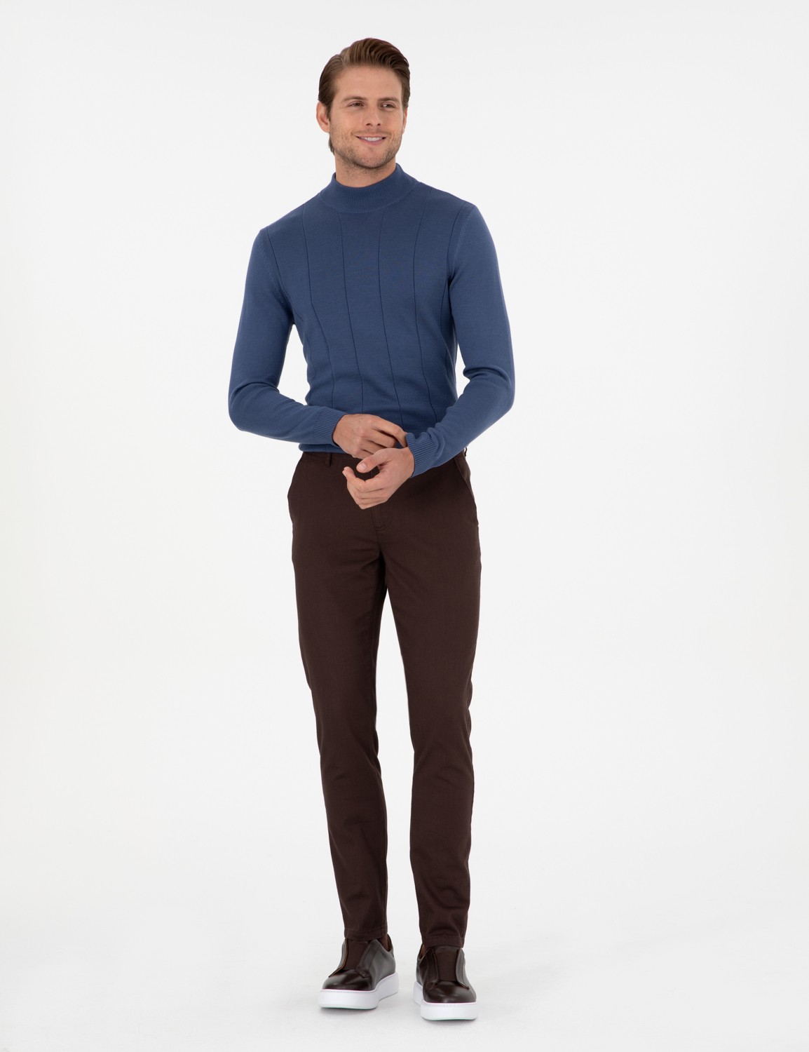 Pierre Cardin Erkek Koyu Kahverengi Slim Fit Kanvas Pantolon 50299517-VR084