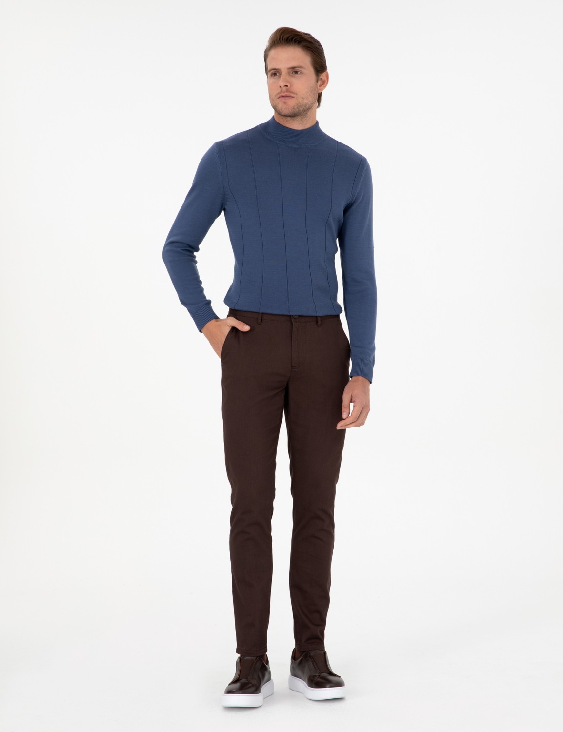 Pierre Cardin Erkek Koyu Kahverengi Slim Fit Kanvas Pantolon 50299517-VR084 görsel 3