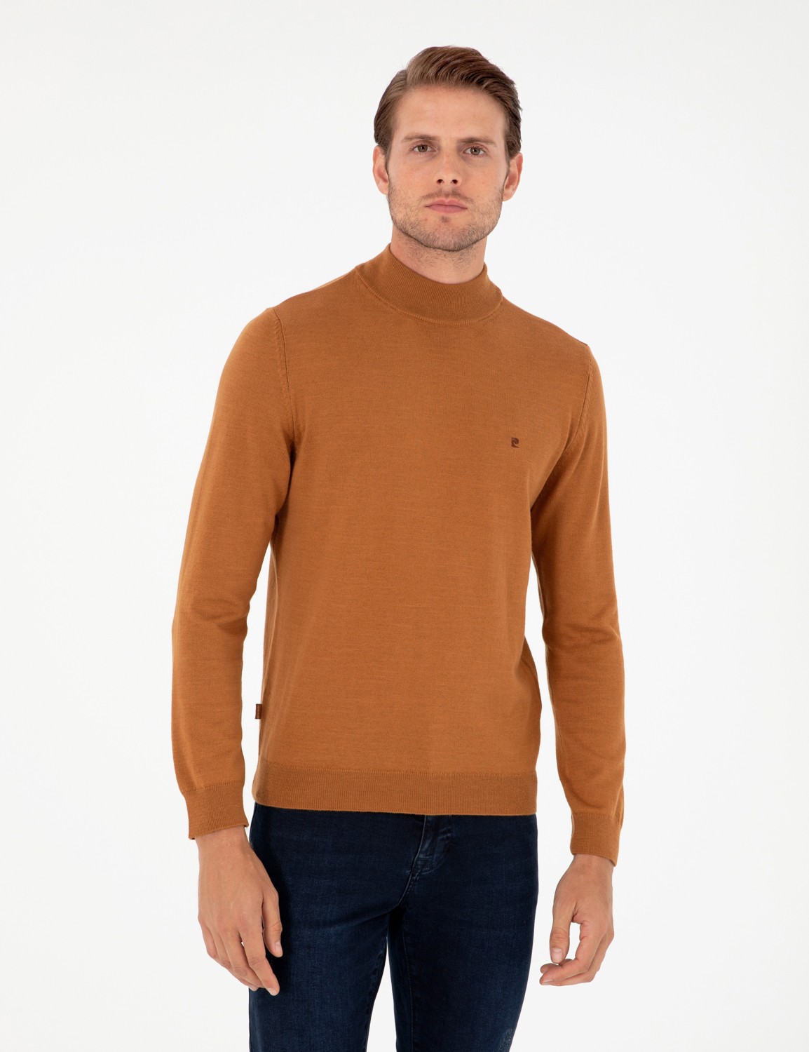 Pierre Cardin Erkek Kahverengi Slim Fit Yarım Balıkçı Yaka Basic Triko Kazak 50296614-VR163