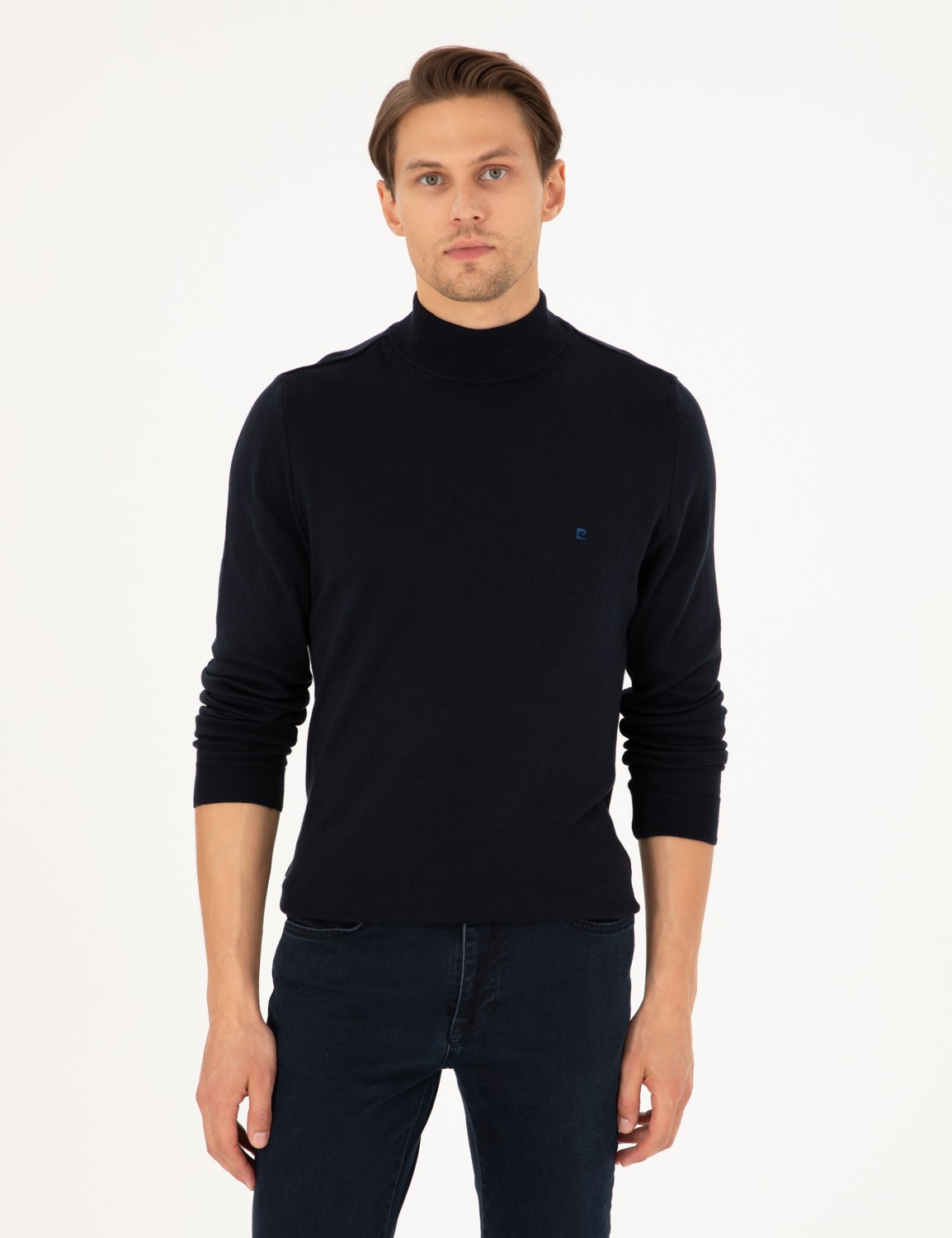 Pierre Cardin Erkek Kahverengi Slim Fit Yarım Balıkçı Yaka Basic Triko Kazak 50296614-VR163