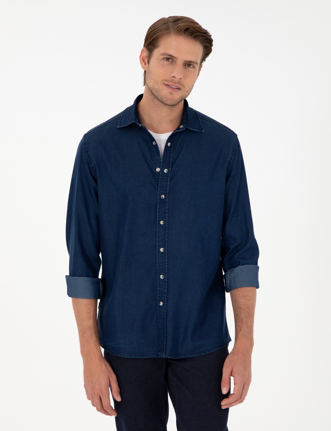 Pierre Cardin Erkek Lacivert Regular Fit Jean Gömlek 50292560-VR033