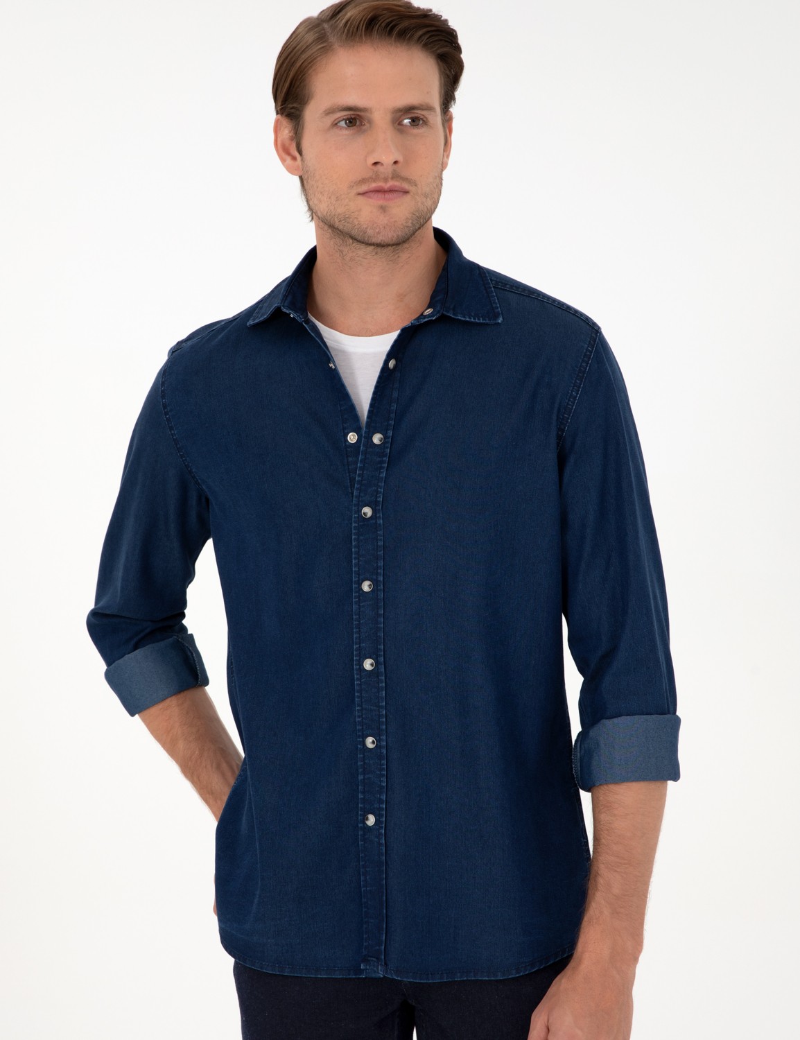 Pierre Cardin Erkek Lacivert Regular Fit Jean Gömlek 50292560-VR033 görsel 3