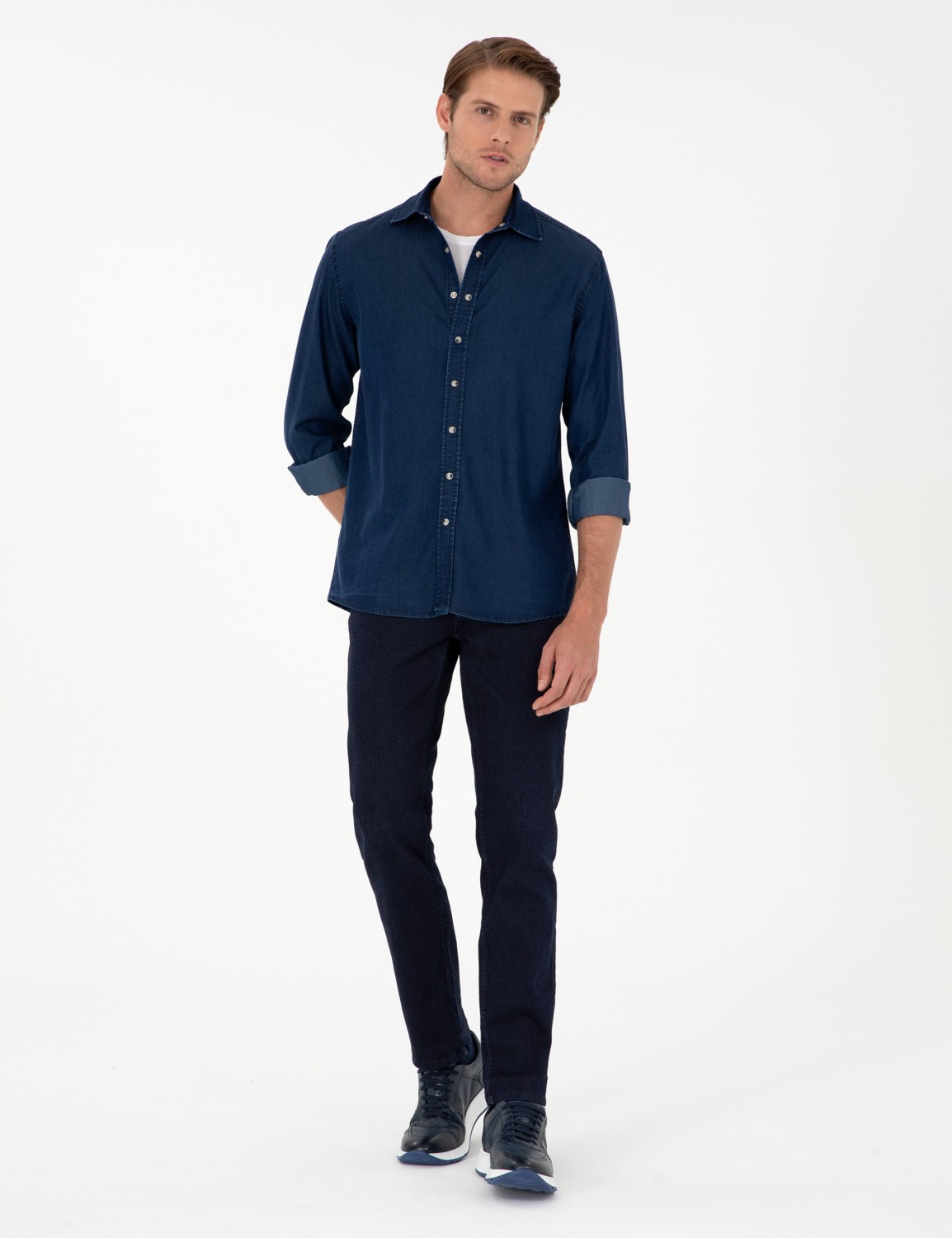 Pierre Cardin Erkek Lacivert Regular Fit Jean Gömlek 50292560-VR033 görsel 4