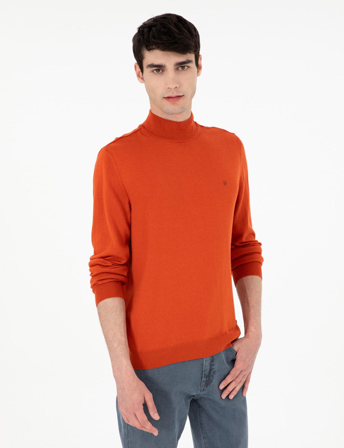 Pierre Cardin Erkek Kahverengi Slim Fit Yarım Balıkçı Yaka Basic Triko Kazak 50296614-VR163