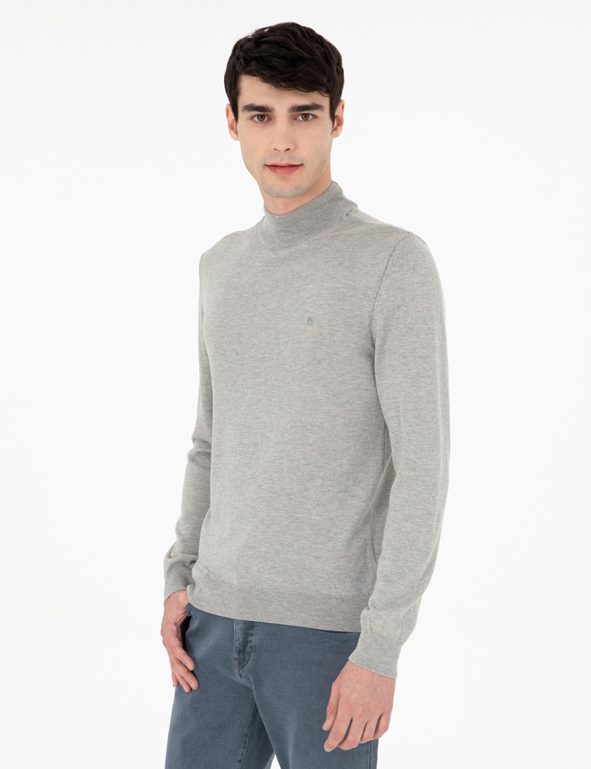 Pierre Cardin Erkek Kahverengi Slim Fit Yarım Balıkçı Yaka Basic Triko Kazak 50296614-VR163