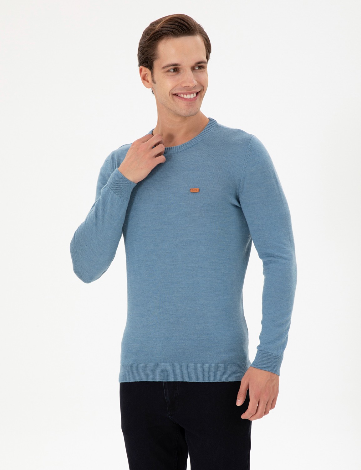 U.S. Polo Assn. Erkek Slim Fit Bisiklet Yaka Antrasit Melanj Kazak 50297040-VR081