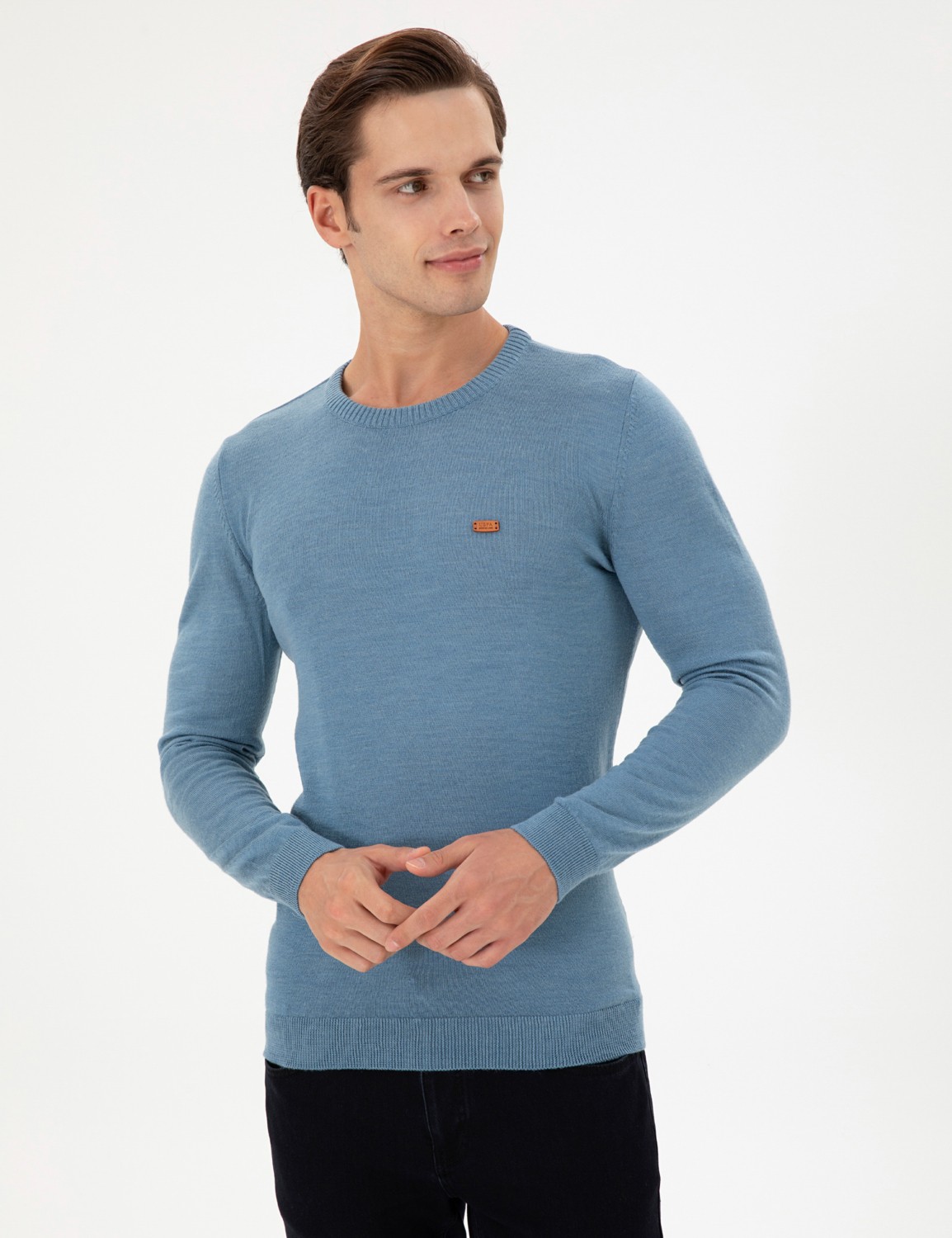 U.S. Polo Assn. Erkek Slim Fit Bisiklet Yaka Antrasit Melanj Kazak 50297040-VR081 görsel 3