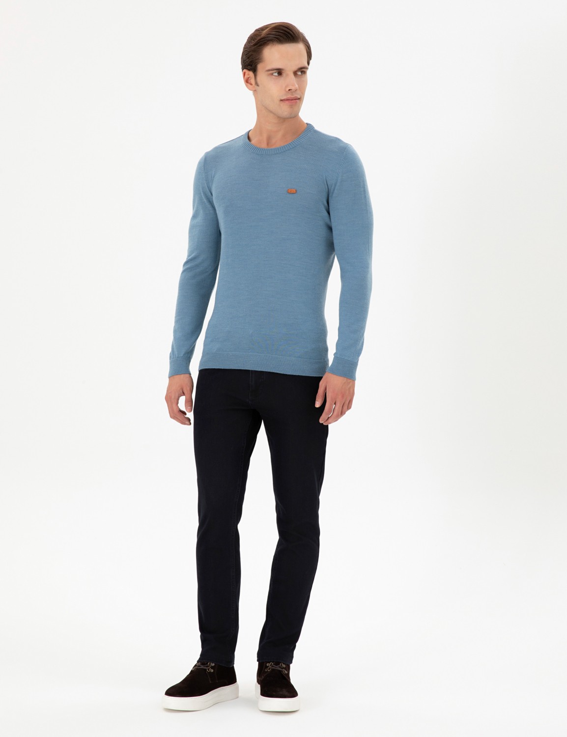 U.S. Polo Assn. Erkek Slim Fit Bisiklet Yaka Antrasit Melanj Kazak 50297040-VR081 görsel 4