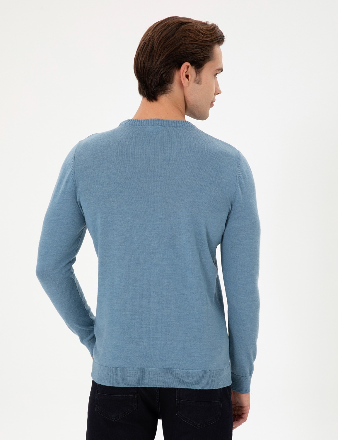 U.S. Polo Assn. Erkek Slim Fit Bisiklet Yaka Antrasit Melanj Kazak 50297040-VR081 görsel 5