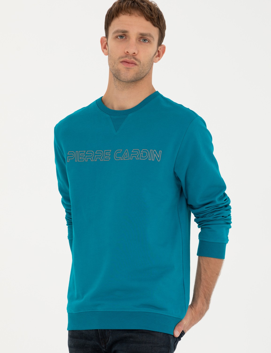 Pierre Cardin Erkek Zümrüt 2 İplik Regular Fit İçi %100 Pamuk Sweatshirt 50279523-VR055 görsel 3