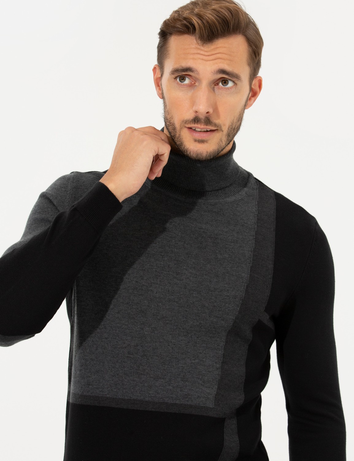 Pierre Cardin Erkek Gri Slim Fit Balıkçı Yaka Triko Kazak 50261176-VR024 görsel 2