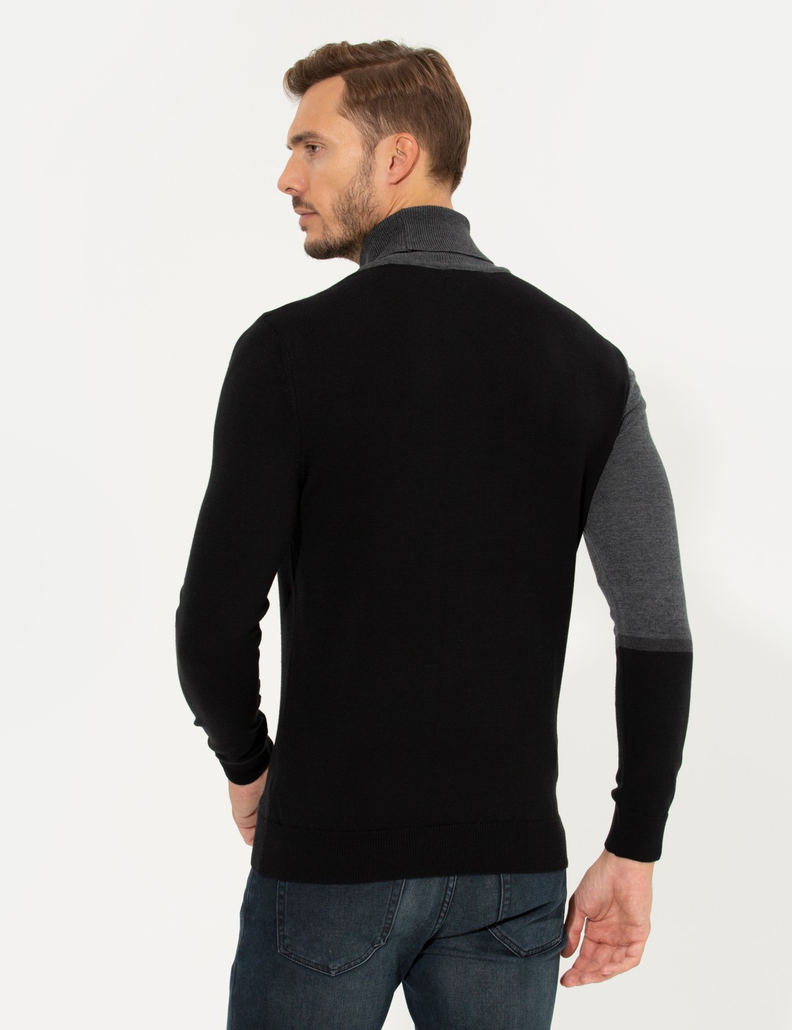 Pierre Cardin Erkek Gri Slim Fit Balıkçı Yaka Triko Kazak 50261176-VR024 görsel 5