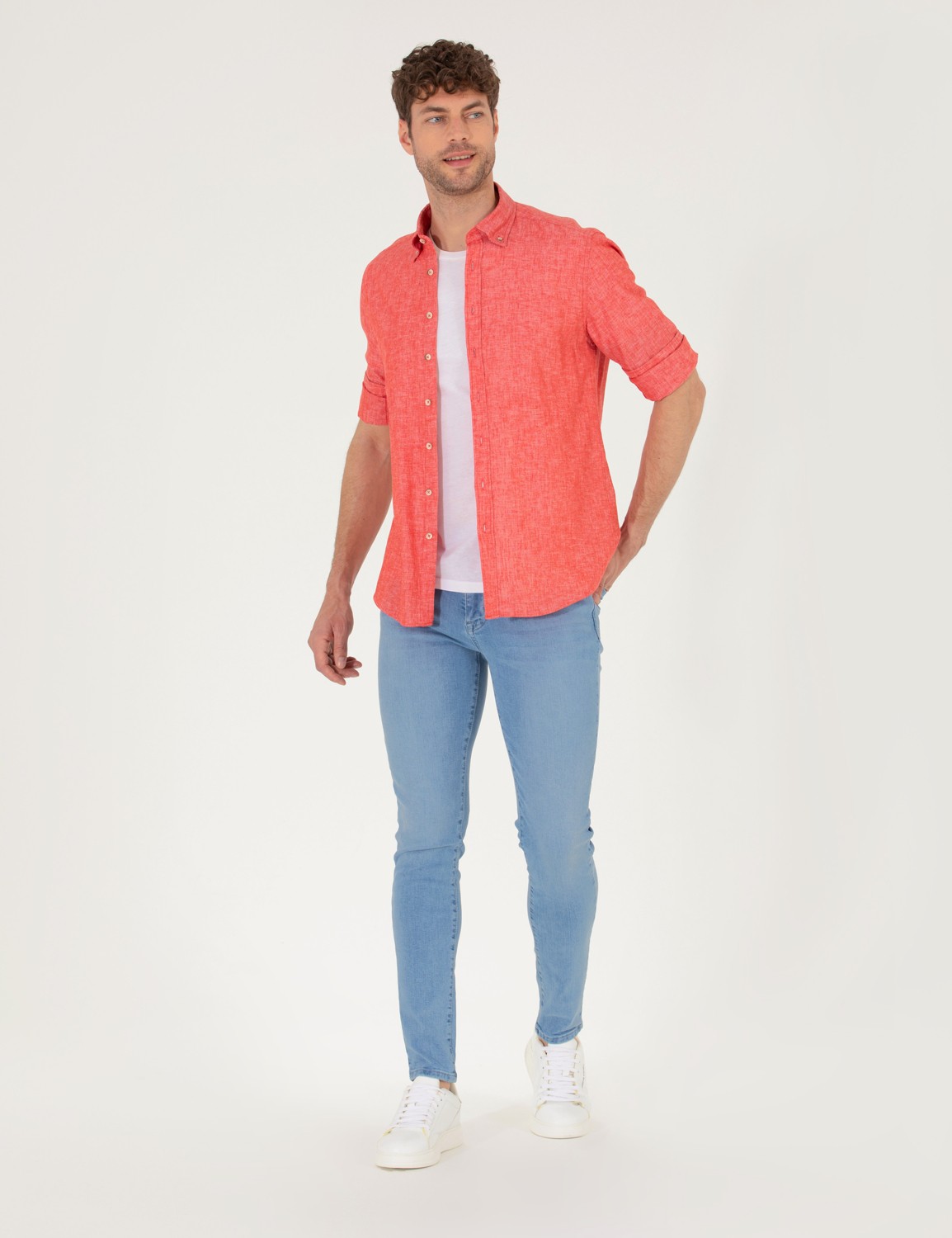 Pierre Cardin Erkek Beyaz Regular Fit Uzun Kollu Gömlek 50265119-VR013 görsel 4